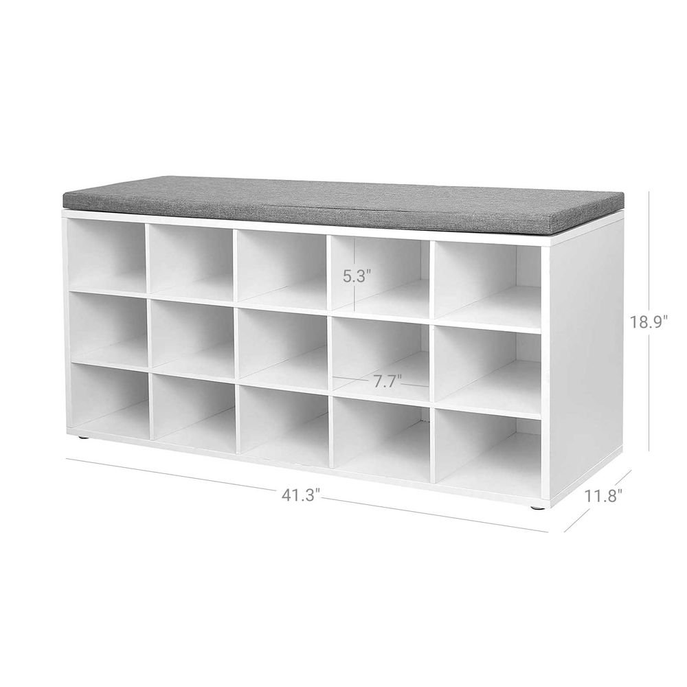 VASAGLE White Shoe Storage Bench with 15 Cubes Dimensions