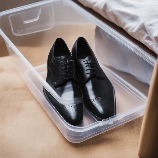 Pair of Dress Shoes in Plastic Container Under the Bed