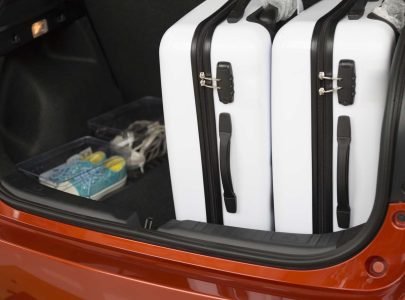 Shoes organized in a car trunk