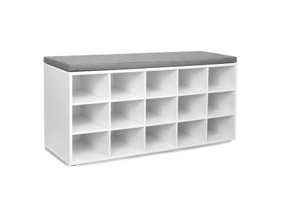 ASAGLE White Shoe Storage Bench with 15 Cubes