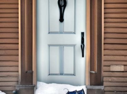 Shoes outside a home in snow