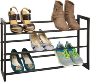 mDesign Metal 3 Tier Adjustable Expandable Shoe and Boot Storage Organizer Rack