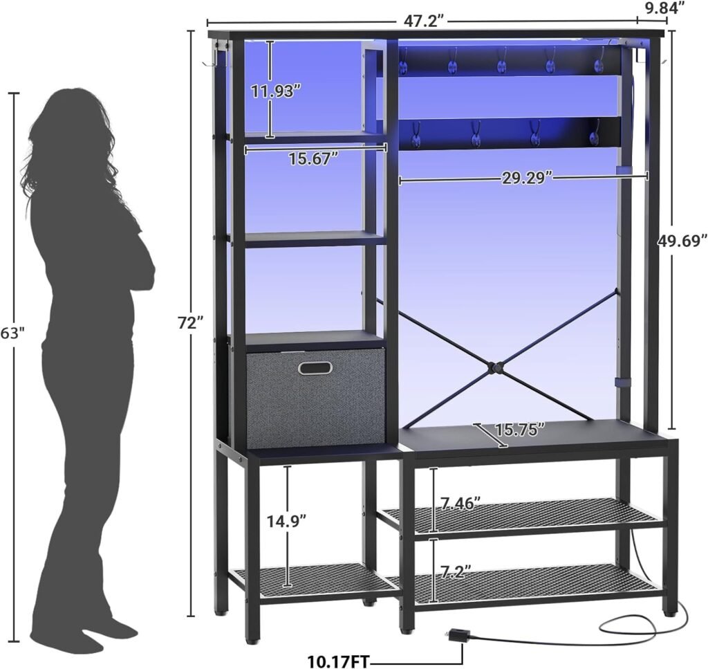 Aheaplus Hall Tree with Storage Bench dimensions