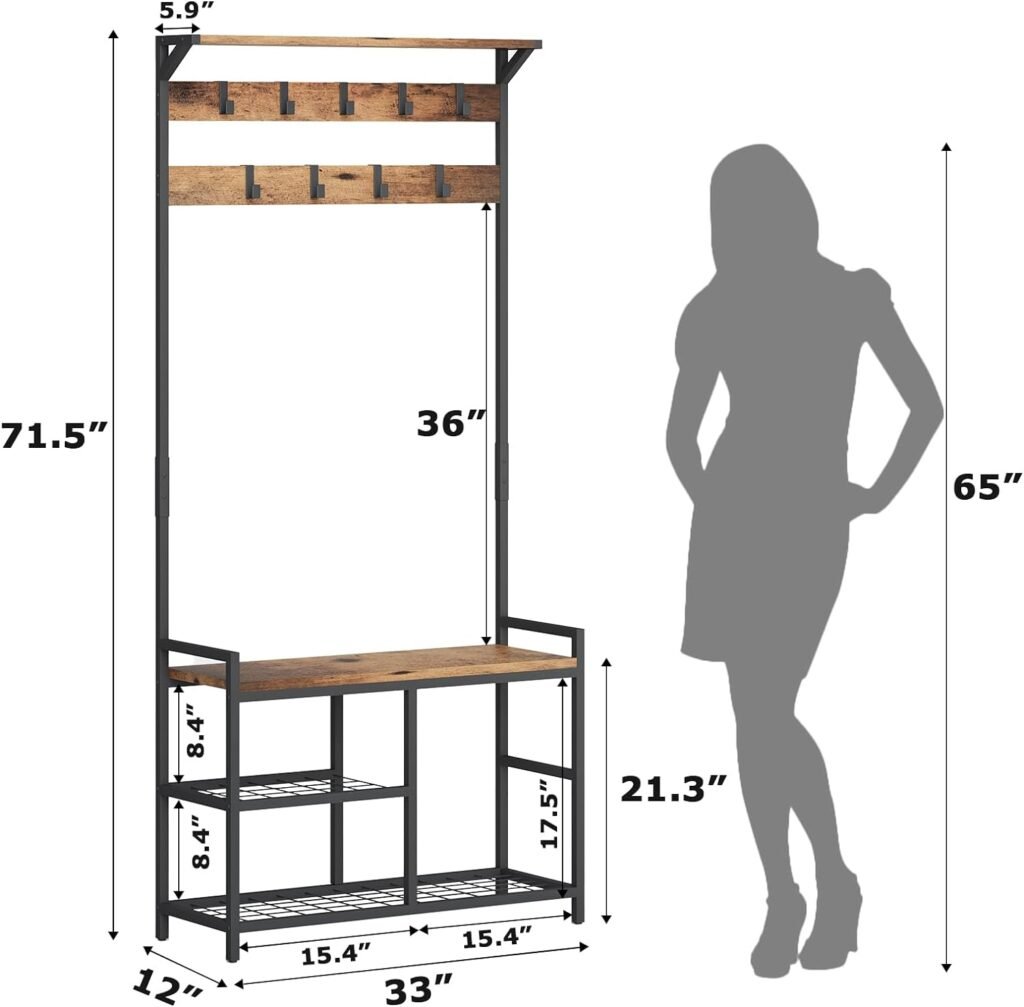 HOMEKOKO Coat Rack Shoe Bench is a 3-in-1 entryway storage bench Dimensions