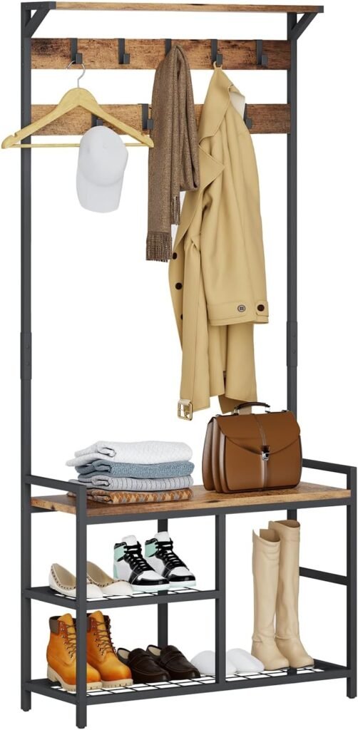 HOMEKOKO Coat Rack Shoe Bench is a 3-in-1 entryway storage bench