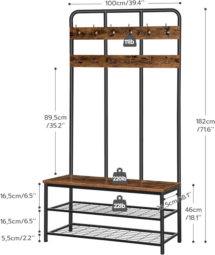 HOOBRO Hall Tree with Bench dimensions