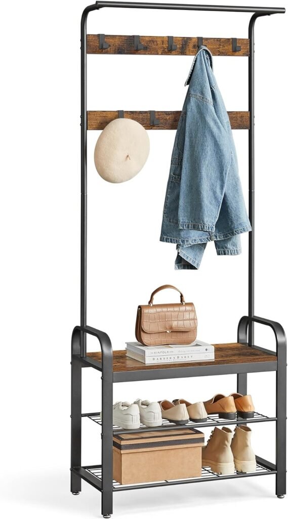 VASAGLE Coat Rack Hall Tree with Shoe Bench for Entryway