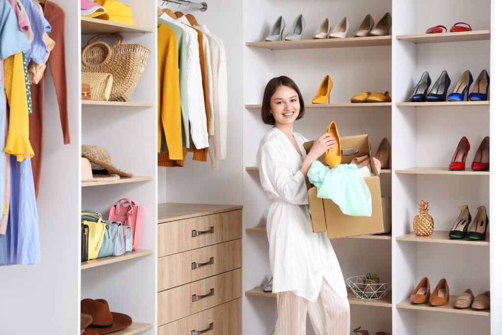 Woman Arranging Shoes in a Closet